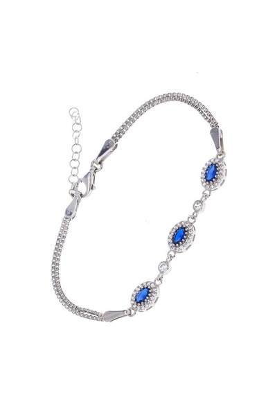 Nagiss Oval Lacivert Zirkon Taşlı 925 Ayar Gümüş Kadın Bileklik