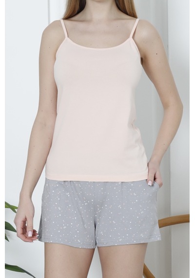 Nicoletta Kadın Şortlu Pijama Takımı İp Askılı Pamuklu Likralı Cepli Somon Nıc1073 R20 Somon