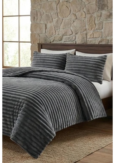 Soft Çizgi Çift Kişilik Yatak Örtüsü 260x240 Gri