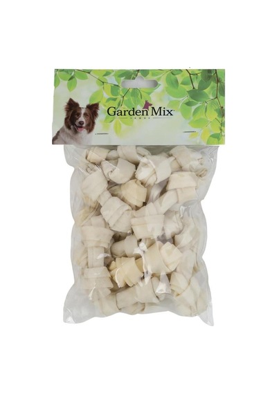 Garden Mix Beyaz Düğümlü Deri Köpek Kemiği 2.5"-3" 20'li