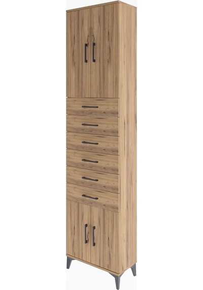 Arges Dolap 3 Raflı 6 Çekmeceli 4 Kapaklı 60x30x243 Çam-çam Çam