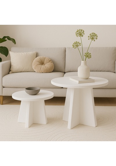 Luna Model 2 Li Orta Sehpa Seti, 58 Cm, 40 Cm Çaplı, Yükseklik 39 Cm, 46 Cm İskandinav Stil Beyaz