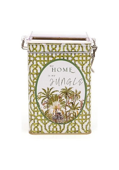 Forrest Green Home Desenli Kilitli Kapaklı Dikdörtgen Metal Saklama Kabı 7.5 x 10 x 15 CM 1 L