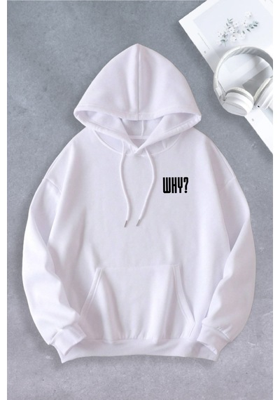 Nevermind Unisex Kadın Erkek Why Baskılı Oversize Sweatshirt Beyaz
