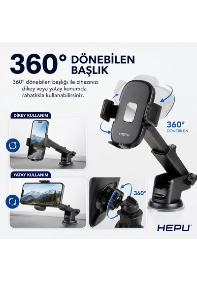 Lexroo Hp-a31 Uzatılabilir Kollu Araç İçi Telefon Tutucu Ayarlanabilir Kıskaçlı Güçlü Vantuz Taban Standart