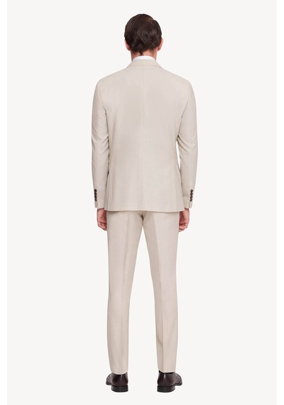 Erkek Krem Slim Fit Sivri Yaka Takım Elbise