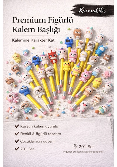 Premium Figürlü Kurşun Kalem Başlığı 5 Li Set Renkli, Eğlenceli & Rastgele Figürlü Çok Renkli20