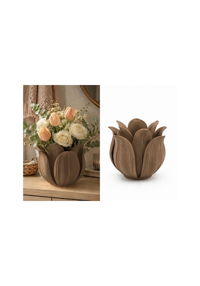 3d Baskı Lotus Yapraklı Vazo - Dekoratif Çiçeklik-kahverengi Diğer