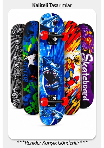 Büyük Boy Kaykay 80 Cm 8 Katmanlı Canlı Desenli Kemik Teker Kaymaz Skateboard 3108 Gri
