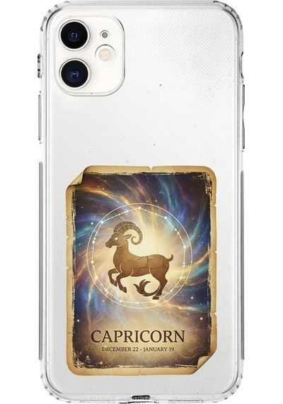 Apple Uyumlu iPhone 11 İle  Burç Kartları Oğlak Tasarımlı Şeffaf Silikon Kılıf Şeffaf