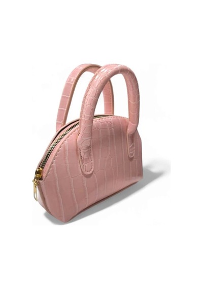 Glemix Safir Pudra Pembe Kroko Mini Kadın El Ve Omuz Çantası Pembe Kroko