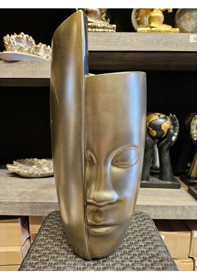 Soyut Yüz 40 Cm Bronz Vazo