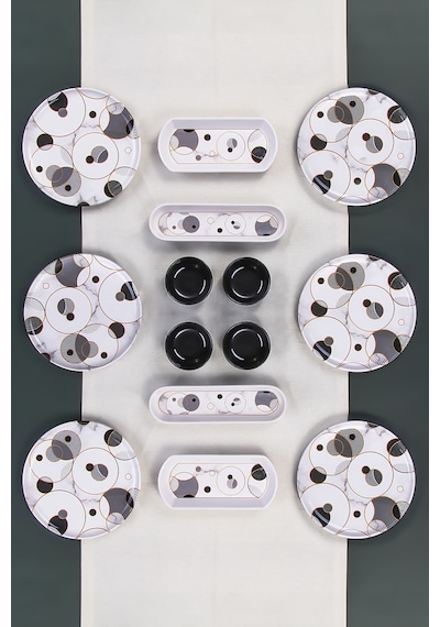 14 Parça 6 Kişilik Stackable Bounce Kahvaltı Takımı - Özel Tasarım Kahvaltılık Siyah-beyaz