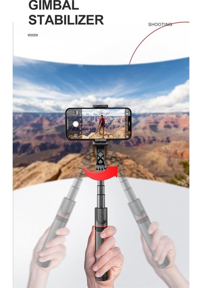 Gimbal Stabilizer Selfie Stick Tripod 2'si 1 Arada Kablosuz Bluetooth Uzaktan Kumandalı, 700mm Ayarlanabilir Yükse
