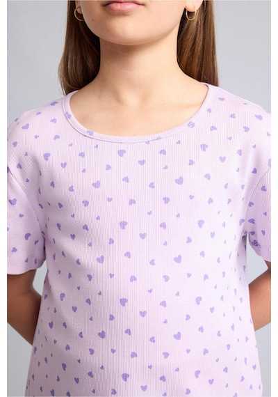 Defacto Regular Fıt Fitilli Kaşkorse Şort Tişört 2li Pijama Takımı Kız Çocuk H8104a826smpr67 Mor-pr67