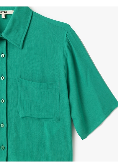 Koton Cep Detaylı Kısa Kollu Viskon Crop Oversize Gömlek Yeşil 5sak60244pw Yeşil