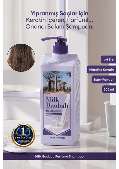 Yıpranmış Saçı Onaran Parfümlü Keratinli Şampuan Mılk Baobab Perfume Shampoo Baby Powder Tüm Saç Tipleri