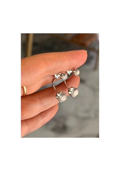 Tek Taş Model Silver Detaylı Tasarım Küpe Gümüş