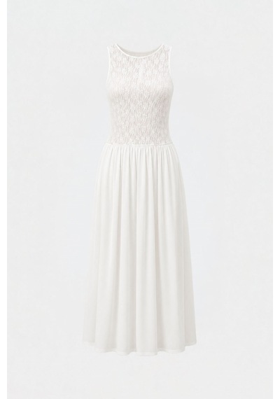 Suud Collection Ekru Lacy Dantelli Maxi Elbise