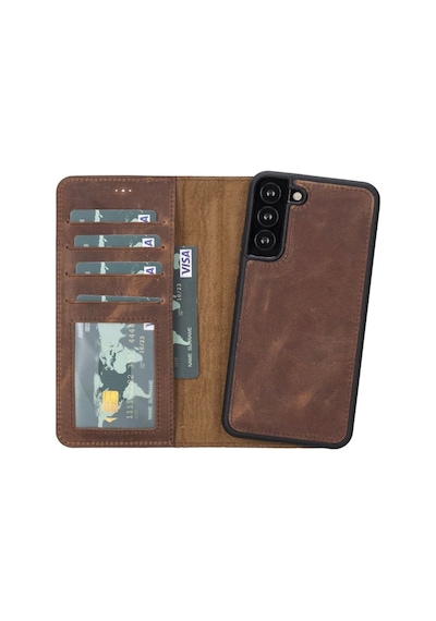 Samsung Galaxy S22 Plus Uyumlu Deri Cüzdanlı Kılıf Mwwn G2 Kahve Çok Renkli