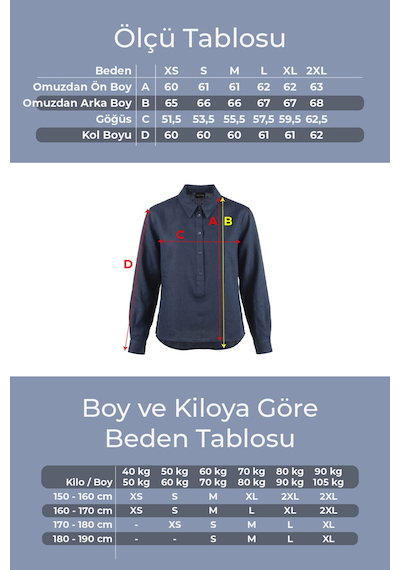 Goffra Kadın Solo %100 Doğal Keten Gömlek -- Klasik Yaka Basic Minimalist Tasarım Lacivert W208-k0401-03