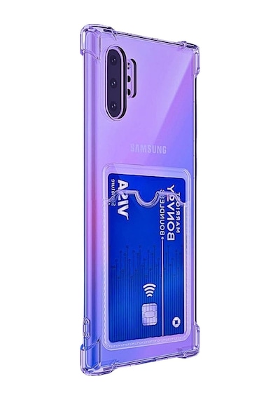 Samsung Galaxy Note 10 Plus Uyumlu Kılıf Köşe Korumalı Kartlıklı Cüzdanlı Silikon Kapak Lila
