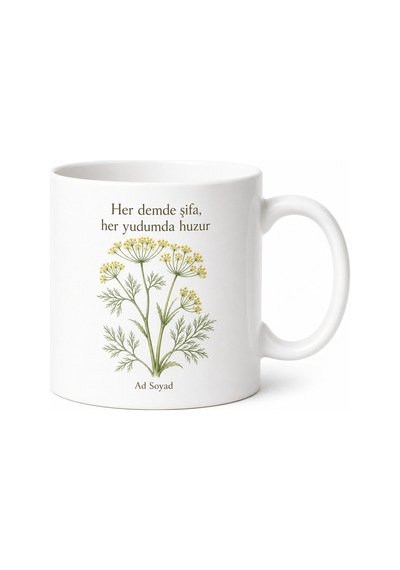 Rezene Çayı Temalı Baskılı Kupa Bardak Hediye Porselen Mug Özel Tasarım Beyaz / Çok Renkli