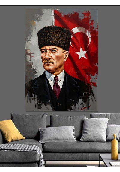 Atatürk Ve Şanlı Türk Bayrağı Dekoratif Kanvas - Mdf Ahşap Tablo
