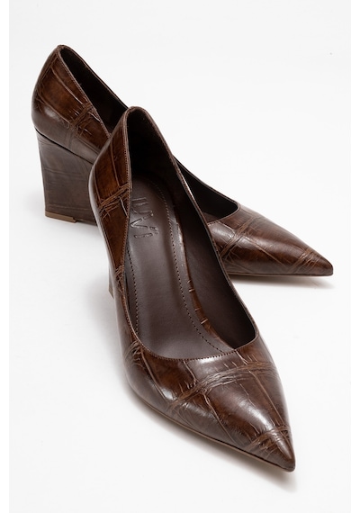 Luvishoes Luvi Shoes Puera Açık Kahverengi Baskı Sivri Burunlu Kadın Dolgu Topuklu Ayakkabı Açık Kahverengi