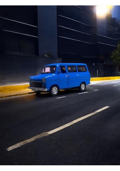 Nostaljik Metal Çek Bırak Ford Sesli Ve Işıklı Minibüs Mavi 1/36 Ölçek