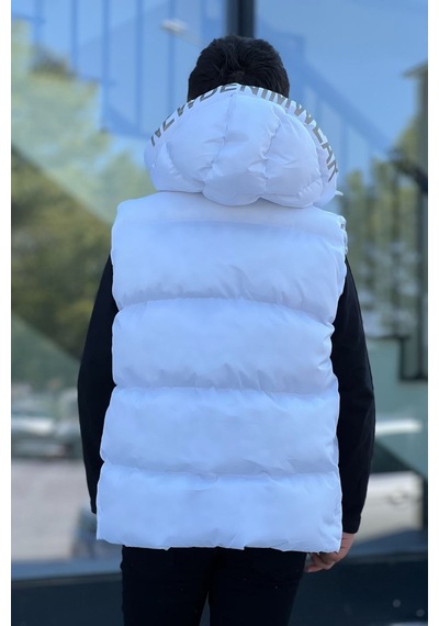 Pina Kids Erkek Çocuk Baskılı Çıkarılabilir Kapüşonlu Şişme Yelek 3017 Beyaz