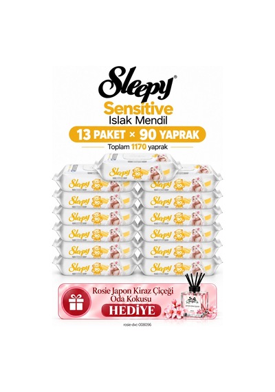 Sleepy Sensitive Islak Mendil 13'lü Mega Set 90 Yaprak - Rosie Oda Kokusu Hediyeli Tekli