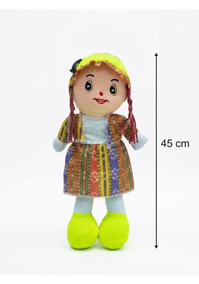 Yöresel Oyun Arkadaşım Büyük 45cm Yöresel Elbiseli Ve Şapkalı El Yapımı Oyuncak Bez Bebek Yeşil