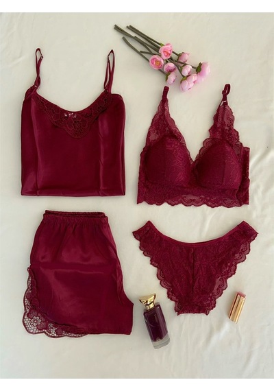 Mh Moony Homewears Bordo Aşkı 4'lü Çeyiz Seti Bordo