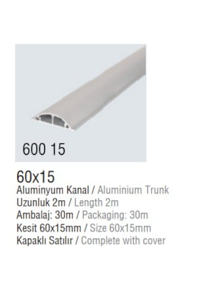 Aluminyum Balıksırtı Kablo Kanalı 60x15, Boy: 2 Metre