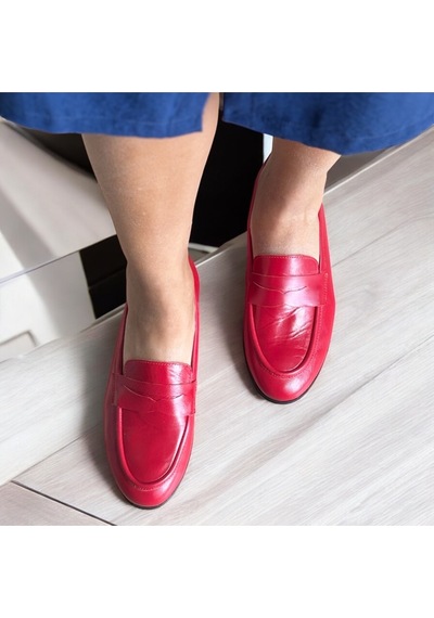 Ne&ve Shoes Kırmızı Hakiki Parlak Deri Kadın Loafer Ayakkabı