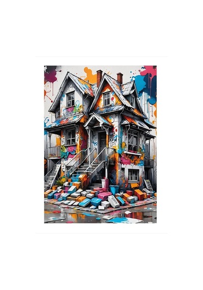 Boyalı Ev Modern Ahşap Tablo 35cm X50cm