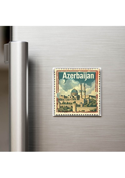 Azerbaycan Azerbaijan - Posta Pulu Temalı Ülke - Baskılı Buzdolap Magneti Kare - 9x9 Cm