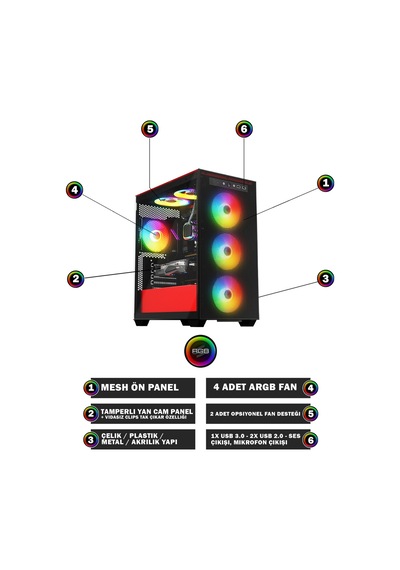 Ramtech Blaze X70 i5-4460 16 GB 480 GB SSD 4 GB GT740 Dos Masaüstü Oyuncu Bilgisayarı