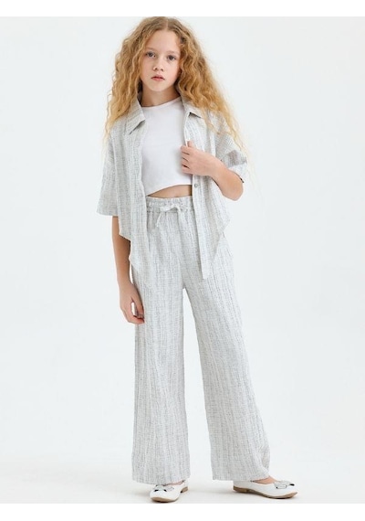 Çikoby Kız Çocuk Yazlık Gömlek Bluz Pantolon Takım-15571 Gri
