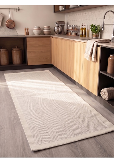 My Evilla Vektör Sisal Halı Kaymaz Taban Silinebilir Yıkanabilir Modern Salon Mutfak Koridor Halısı Beyaz Beyaz
