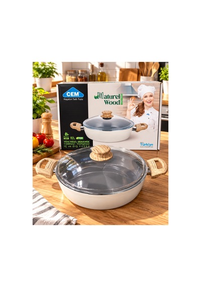 Naturel Wood 28 Cm Karnıyarık Basık Tencere Bej - 935986701 Bej