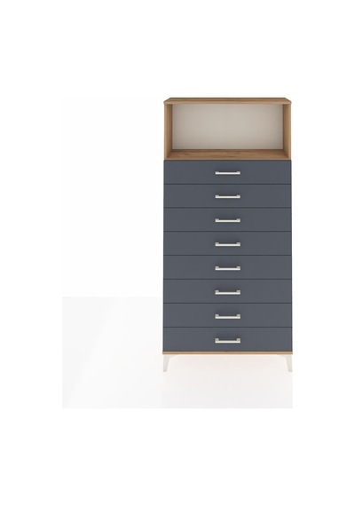 Arges Dolap Tek Raflı 8 Çekmeceli 88x30x182 Çam-antrasit Çam