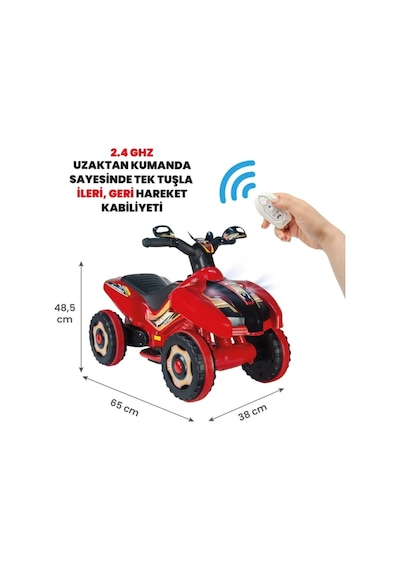 Kumandalı Akülü Araba 6 Volt 2-4 Yaş Kırmızı