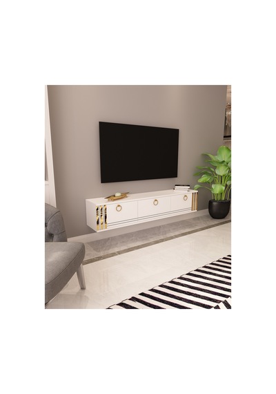 Sahran 150 Cm Duvara Monte Tv Ünitesi Tv Sehpası Beyaz - Altın Beyaz-altın