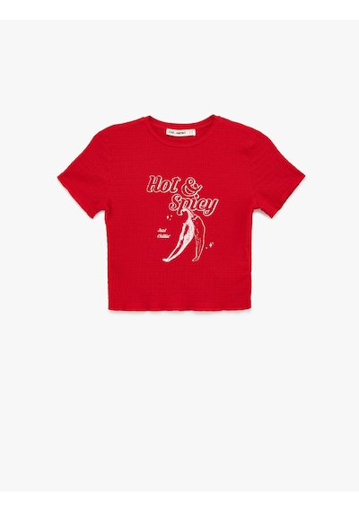 Koton Slim Fit Kısa Kollu Bisiklet Yaka Baskılı Tişört Kırmızı 6sal10124ık Kırmızı