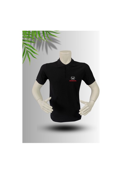 Frooy Honda Logo Baskılı Polo Yaka Pamuklu T-shirt Siyah