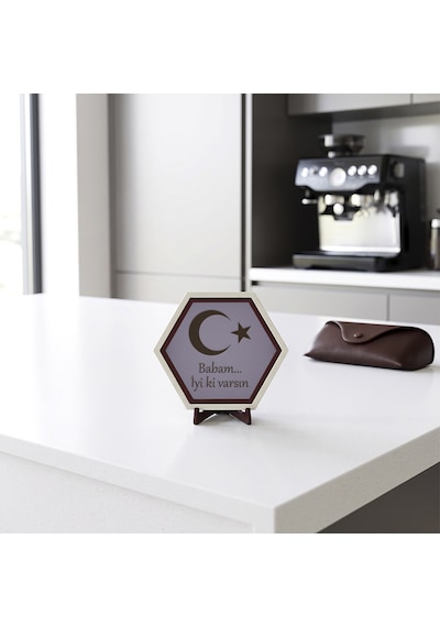 Minimalist Ay Yıldız Ve Duygusal Mesajlı Dekoratif Obje, Çalışma Alanları İçin Şık Ve Anlamlı Masaüstü Süsü 10x10 Cm, Mor