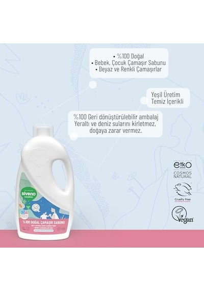 Doğal Bebek Çamaşır Sabunu Kendinden Yumuşatıcılı Bitkisel Deterjan Vegan 1000 Ml