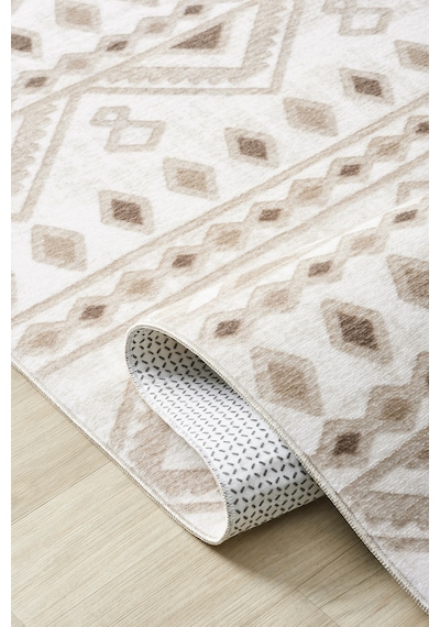 Raschel Carpet Oval Premium Yıkanabilir Leke Tutmaz Modern Kilim Etnik Bej Renk Özel Seri Kaymaz Taban Halı Çok Renkli